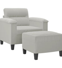 Sessel mit Hocker Hellgrau 60 cm Mikrofasergewebe