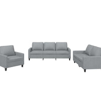 3-tlg. Sofagarnitur mit Kissen Hellgrau Stoff