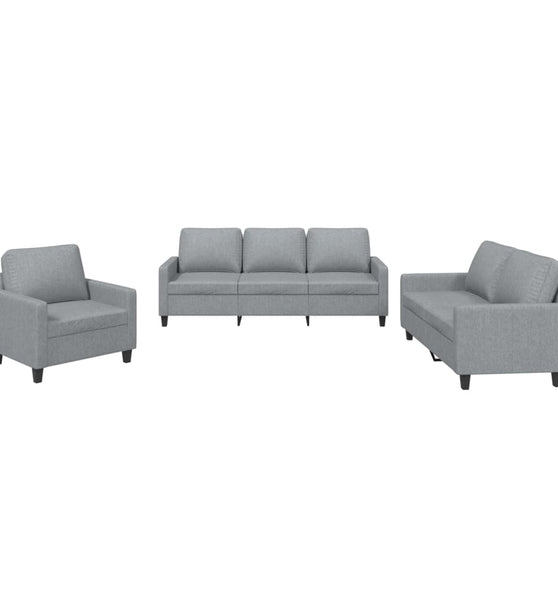 3-tlg. Sofagarnitur mit Kissen Hellgrau Stoff