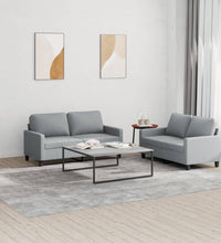 2-tlg. Sofagarnitur mit Kissen Hellgrau Stoff