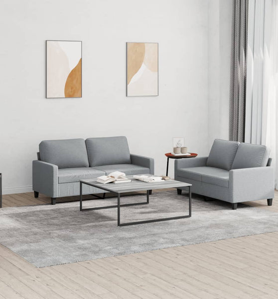2-tlg. Sofagarnitur mit Kissen Hellgrau Stoff