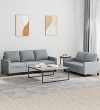 2-tlg. Sofagarnitur mit Kissen Hellgrau Stoff