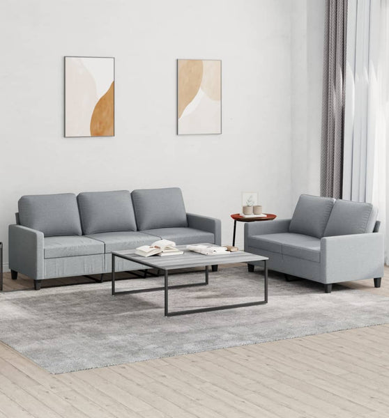 2-tlg. Sofagarnitur mit Kissen Hellgrau Stoff