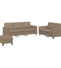 3-tlg. Sofagarnitur mit Kissen Cappuccino-Braun Kunstleder