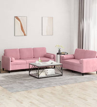 2-tlg. Sofagarnitur mit Kissen Rosa Samt