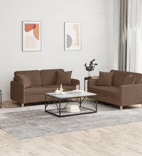 2-tlg. Sofagarnitur mit Kissen Braun Stoff