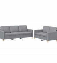 2-tlg. Sofagarnitur mit Kissen Hellgrau Stoff