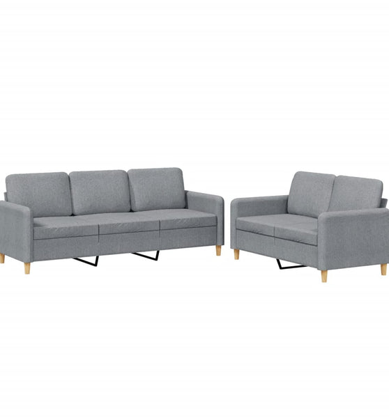2-tlg. Sofagarnitur mit Kissen Hellgrau Stoff