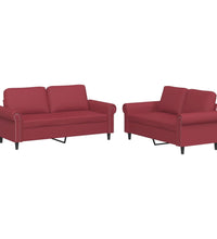 2-tlg. Sofagarnitur mit Kissen Weinrot Kunstleder