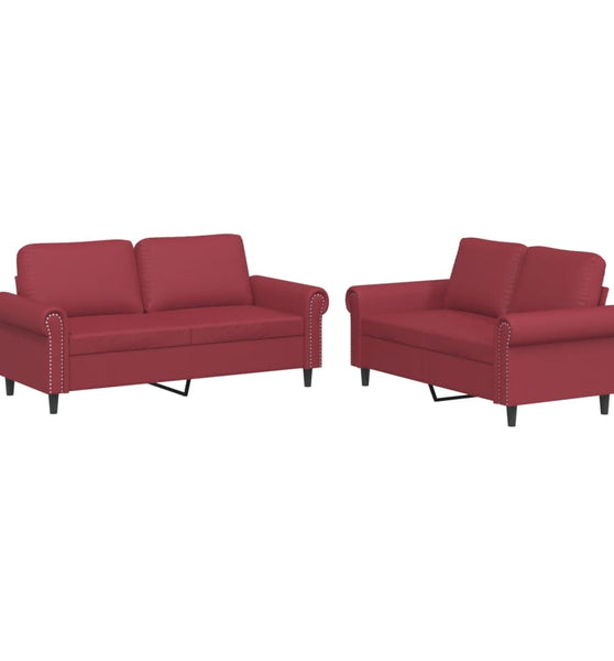 2-tlg. Sofagarnitur mit Kissen Weinrot Kunstleder