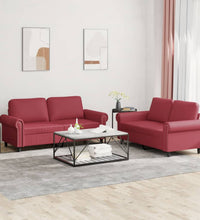 2-tlg. Sofagarnitur mit Kissen Weinrot Kunstleder