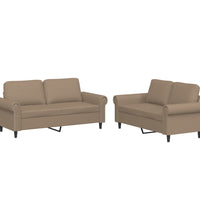 2-tlg. Sofagarnitur mit Kissen Cappuccino-Braun Kunstleder
