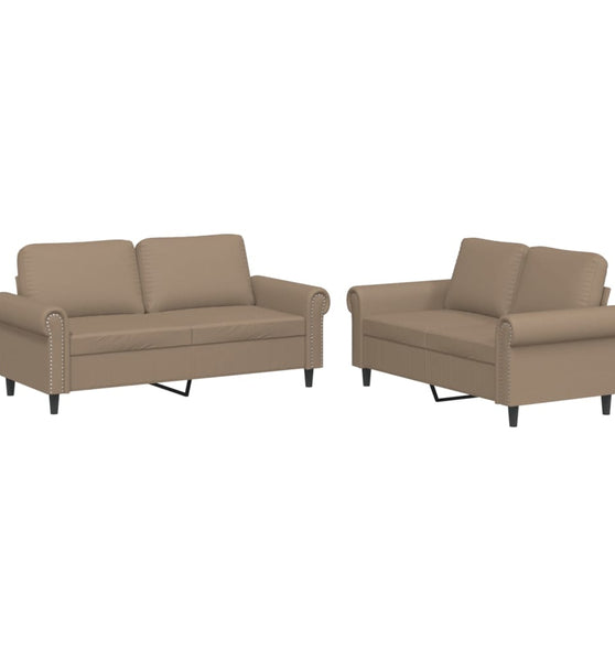 2-tlg. Sofagarnitur mit Kissen Cappuccino-Braun Kunstleder