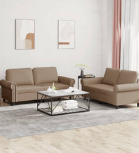 2-tlg. Sofagarnitur mit Kissen Cappuccino-Braun Kunstleder