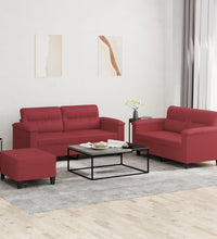3-tlg. Sofagarnitur mit Kissen Weinrot Kunstleder