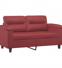 3-tlg. Sofagarnitur mit Kissen Weinrot Kunstleder