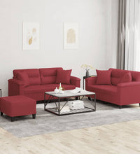 3-tlg. Sofagarnitur mit Kissen Weinrot Kunstleder