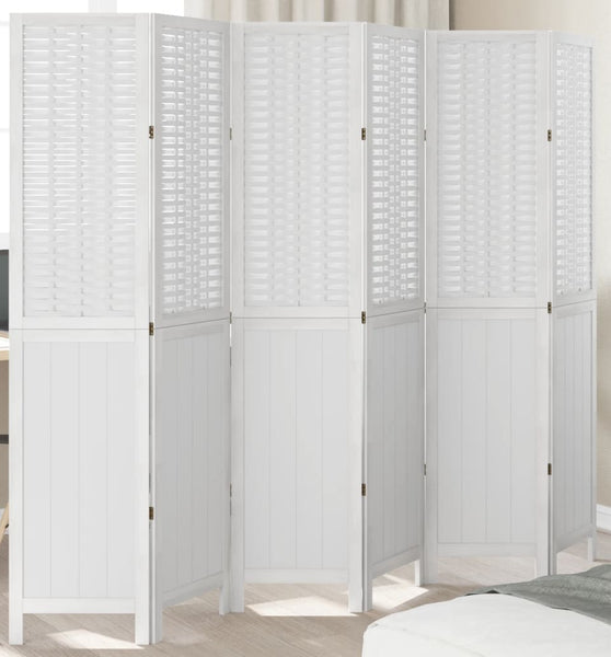 6-tlg. Raumteiler Weiß Massivholz Paulownia