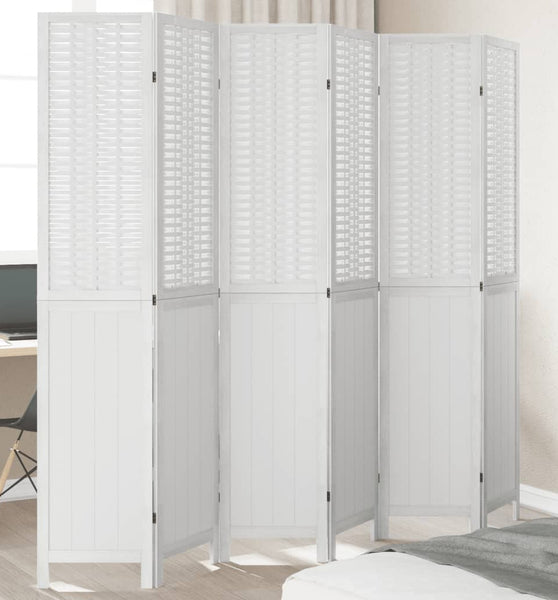 6-tlg. Raumteiler Weiß Massivholz Paulownia