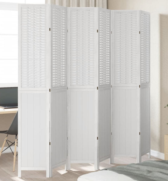 6-tlg. Raumteiler Weiß Massivholz Paulownia