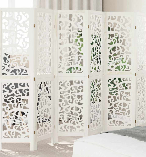 6-tlg. Raumteiler Weiß Massivholz Paulownia