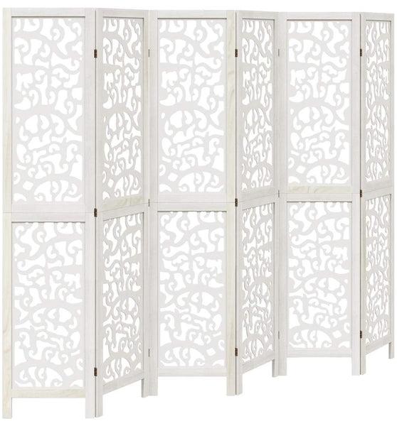 6-tlg. Raumteiler Weiß Massivholz Paulownia