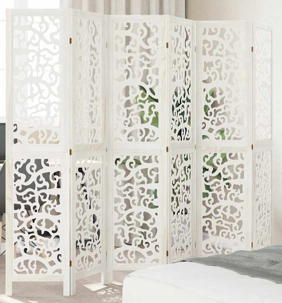 6-tlg. Raumteiler Weiß Massivholz Paulownia