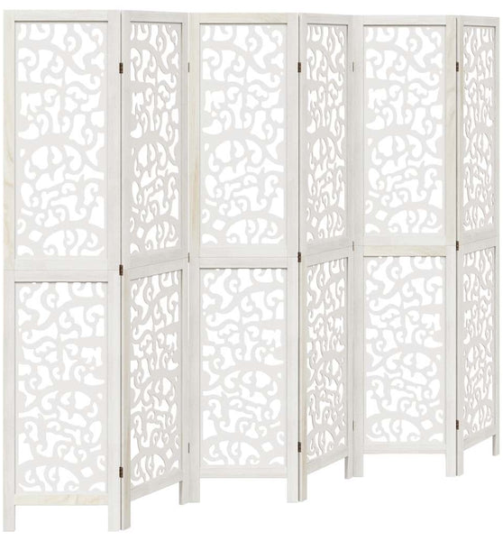 6-tlg. Raumteiler Weiß Massivholz Paulownia