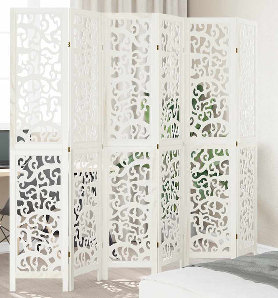 6-tlg. Raumteiler Weiß Massivholz Paulownia