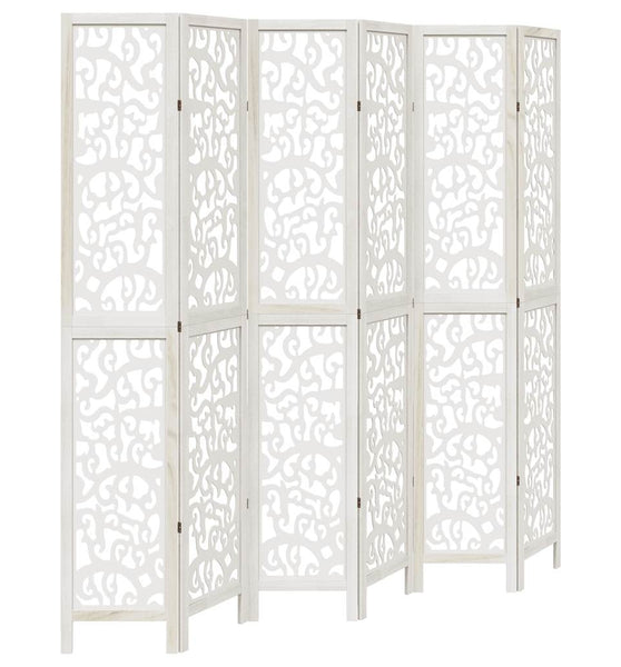 6-tlg. Raumteiler Weiß Massivholz Paulownia