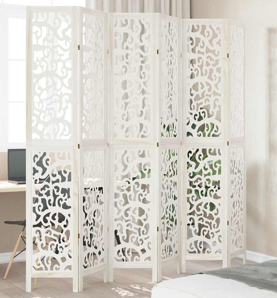 6-tlg. Raumteiler Weiß Massivholz Paulownia