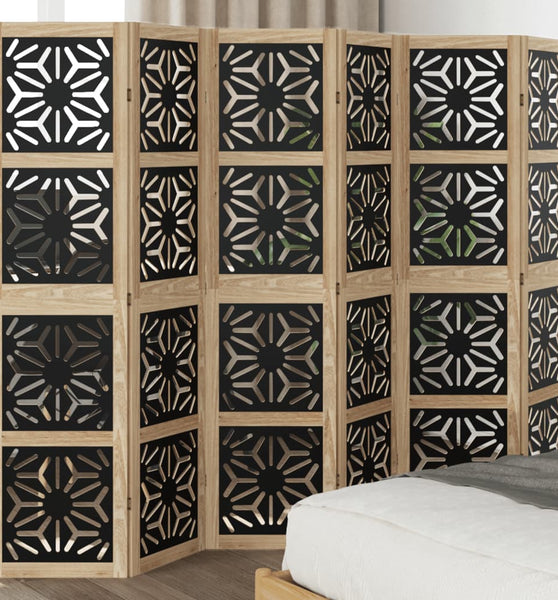 6-tlg. Raumteiler Braun und Schwarz Massivholz Paulownia