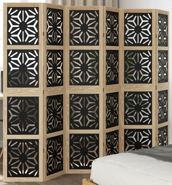 6-tlg. Raumteiler Braun und Schwarz Massivholz Paulownia