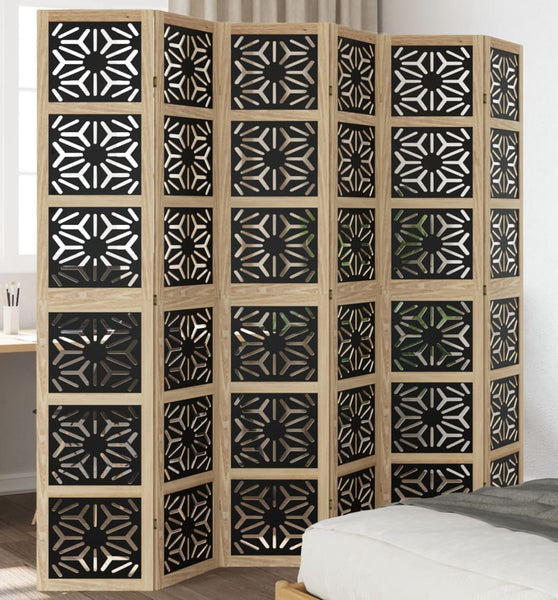 6-tlg. Raumteiler Braun und Schwarz Massivholz Paulownia