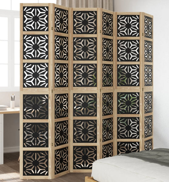 6-tlg. Raumteiler Braun und Schwarz Massivholz Paulownia