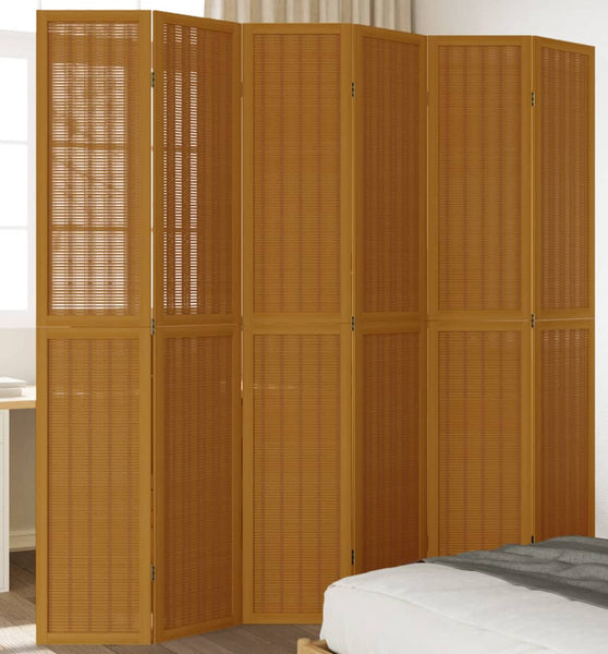 6-tlg. Raumteiler Braun Massivholz Paulownia