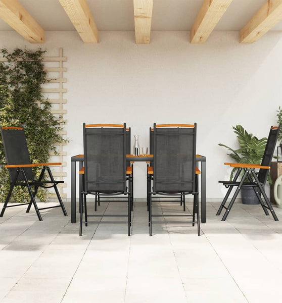 7-tlg. Garten-Essgruppe Schwarz und Braun Aluminium