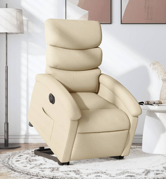 Relaxsessel mit Aufstehhilfe Elektrisch Creme Stoff