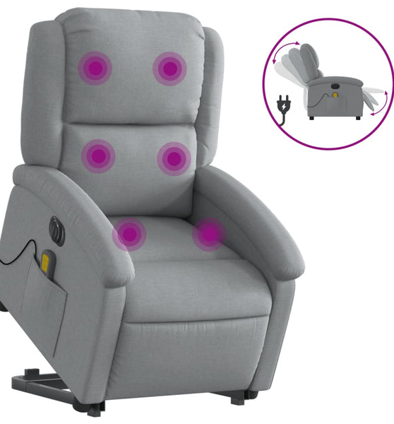 Elektrischer Massagesessel mit Aufstehhilfe Hellgrau Stoff