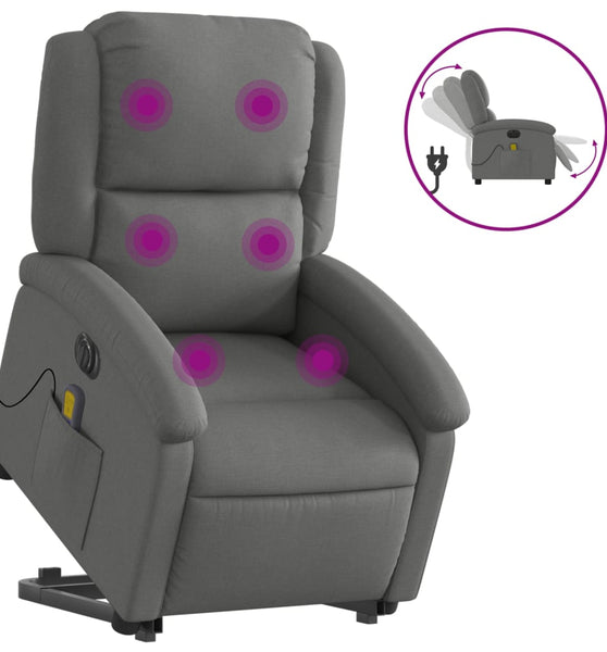 Elektrischer Massagesessel mit Aufstehhilfe Dunkelgrau Stoff