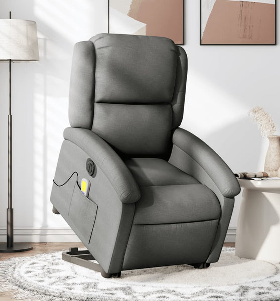Elektrischer Massagesessel mit Aufstehhilfe Dunkelgrau Stoff