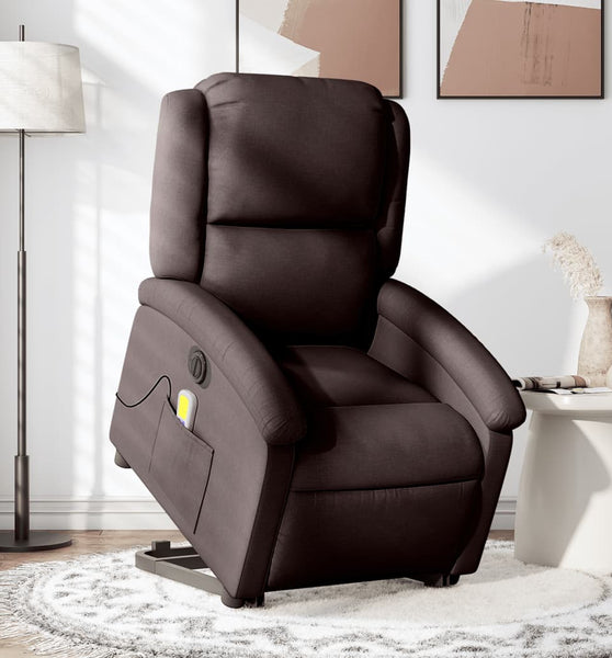 Elektrischer Massagesessel mit Aufstehhilfe Dunkelbraun Stoff