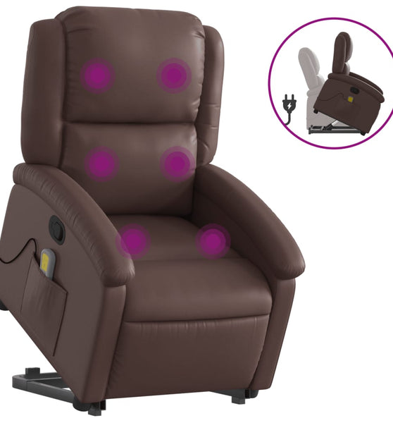 Massagesessel mit Aufstehhilfe Braun Kunstleder