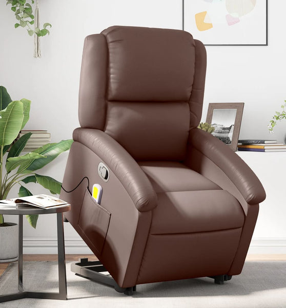 Massagesessel mit Aufstehhilfe Braun Kunstleder