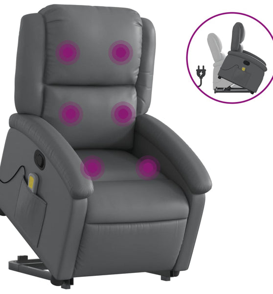 Massagesessel mit Aufstehhilfe Grau Kunstleder