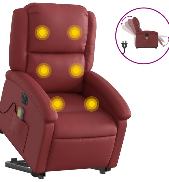 Massagesessel mit Aufstehhilfe Elektrisch Weinrot Kunstleder