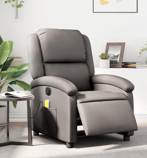 Massagesessel Elektrisch Grau Echtleder