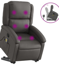 Massagesessel mit Aufstehhilfe Grau Echtleder