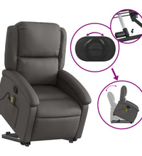 Massagesessel mit Aufstehhilfe Grau Echtleder