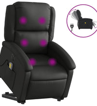 Massagesessel mit Aufstehhilfe Elektrisch Schwarz Echtleder